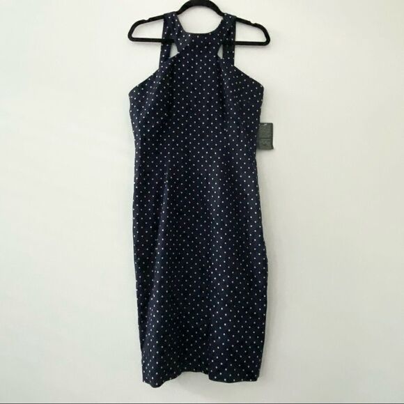 Lauren Ralph Lauren Navy Linen Polka Dot Dress - Picture 1 of 9